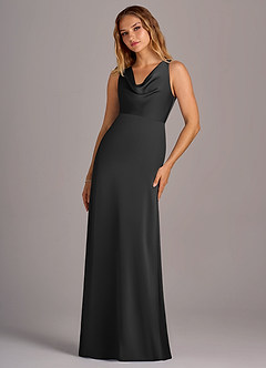 Azazie Wrenlee At-home Try On Dresses Black A-Line Stretch Satin Dress image5