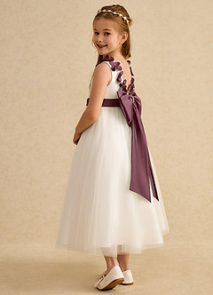 Azazie Lilli Abiti da Ragazza di Fiori Abito A-Line in Tulle Fiocco Avorio Sangria image4