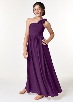 Azazie Flower Junior Grape A-Line Pleated Chiffon Dress image5