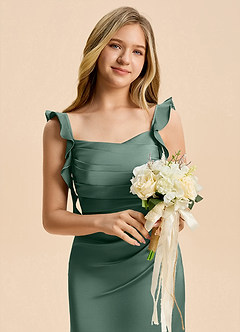 Azazie Jessamine Junior Eucalyptus A-Line Ruched Stretch Satin Dress image8