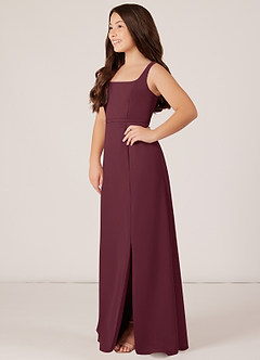 Azazie Renee Junior Cabernet A-Line Side Slit Chiffon Dress image3