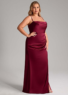 Azazie Leonis Bridesmaid Dresses Burgundy Mermaid Pleated Stretch Satin Convertible Dress image13