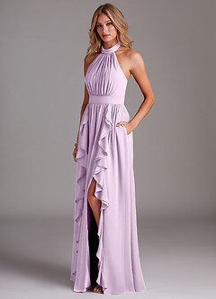 Azazie Avary Bridesmaid Dresses Frosted Lilac A-Line Pleated Chiffon Dress image2