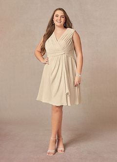 Azazie Theron Mother of the Bride Dresses Champagne A-Line V-Neck Pleated Chiffon Dress image1