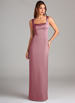 Azazie Flori Bridesmaid Dresses Vintage Mauve Sheath Side Slit Stretch Satin Dress image1
