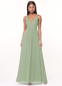 Azazie Maren Bridesmaid Dresses Dusty Sage A-Line Pleated Chiffon Dress image1