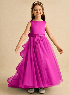 Azazie Lior vestidos de niña de las flores Vestido de Fucsia de Tul de Princesa con Plisado image6