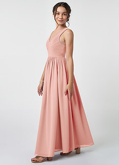 Azazie Keyla Junior A-Linie Plissee Chiffon Kleid Rosettenrosa image3