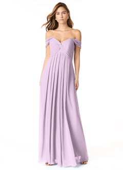 Azazie Kaitlynn Bridesmaid Dresses Frosted Lilac Empire Ruched Chiffon Convertible Dress image2