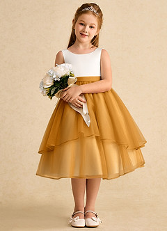 Azazie Rene Blumenmädchenkleider A-Linie Schleifen Tüll Kleid Elfenbein Butterscotch image3