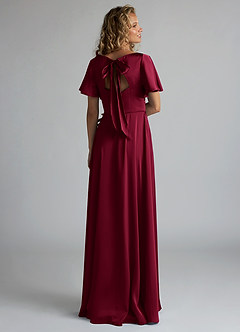 Azazie Kimber Bridesmaid Dresses Burgundy A-Line Ruched Stretch Satin Dress image2