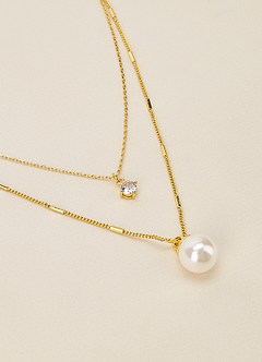 front Pearl and Crystal Pendant Layered Necklace
