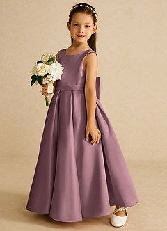 Azazie Pipsy Flower Girl Dresses Vintage Mauve A-Line Bow Matte Satin Dress image2