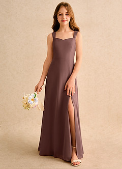 Azazie Makani Girls Formal Robe Demoiselle D'honneur Fillette Robe Trapèze en Mousseline de soie Encolure en Forme de Cœur Expresso image3