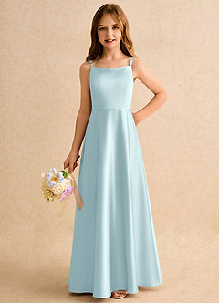 Azazie Joella Girls Formal Flower Girl Dresses Cloud Blue A-Line Pleated Stretch Satin Dress image3