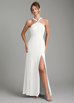 Azazie Rue Bridesmaid Dresses White A-Line Halter Chiffon Dress image4