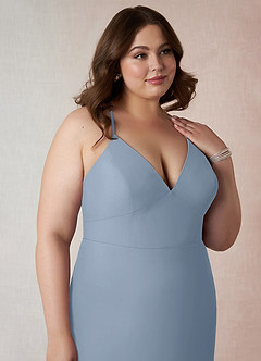 Azazie Becca Bridesmaid Dresses Dusty Blue Sheath V-Neck Chiffon Dress image12