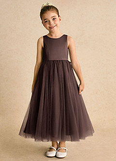 Azazie Solia Robe Demoiselle D'honneur Fillette Robe Princesse en Tulle Arc Ganache image3