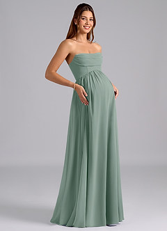 Azazie Saige Brautjungfernkleider für Schwangere A-Linie Plissee Chiffon Bodenlänge Kleid image8
