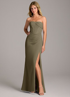 Azazie Chantel Final Sale Willow Green Sheath Strapless Chiffon Convertible Dress image3