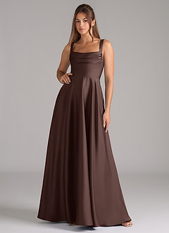 Azazie Shaude Bridesmaid Dresses Ganache A-Line Pleated Stretch Satin Dress image1