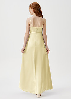 Azazie Kaylee Junior Lemon Sorbet A-Line with Belt Stretch Satin Dress image2