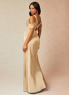 Azazie Rhea Zwangerschaps Bruidsmeisjekleding A-Lijn Off The Shoulder Geplooid Stretch Satijn Vloerlengte Jurk image5