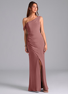 Azazie Madelyn Bridesmaid Dresses Desert Rose Mermaid One Shoulder Chiffon Convertible Dress image1
