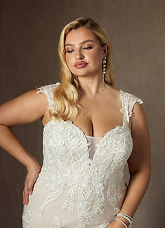 Azazie Roux Vestidos de novia Vestido de Blanco Diamante Champán de Satén de Corte Sirena con Lentejuela image11
