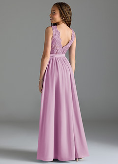 Azazie Elly Junior Jurk van Chiffon met A-Lijn Kant Snoep Roze image5