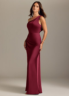 Azazie Madelyn Bridesmaid Dresses Burgundy Mermaid One Shoulder Stretch Satin Convertible Dress image3