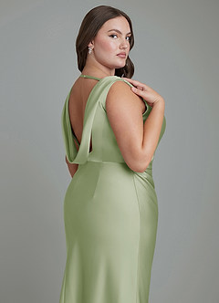 Azazie Kieryn Bridesmaid Dresses Dusty Sage Mermaid Pleated Stretch Satin Dress image13