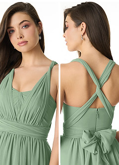 Azazie Olani Jurken voor bruidsmeisjes Converteerbaar Jurk van Chiffon met A-Lijn Off the Shoulder Matcha image5