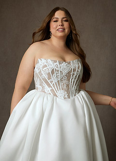 Azazie Mirabeth Abiti da Sposa Abito Principessa in Pizzo Senza Cinturino Bianco Diamante Caramello image16