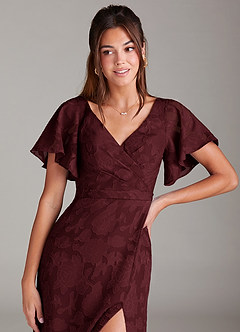 Azazie Ambrosia Bridesmaid Dresses Cabernet A-Line Pleated Floral Burnout Dress image5