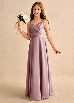 Azazie Umina Girls Formal Jurken voor bloemenmeisjes A-Lijn Jurk van Mat Satijn Geplooid Stoffige Roos image3