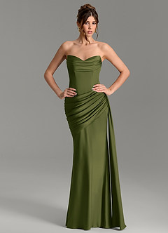 Azazie Zorah Bridesmaid Dresses Bright Olive Mermaid Corset Stretch Satin Convertible Dress image1