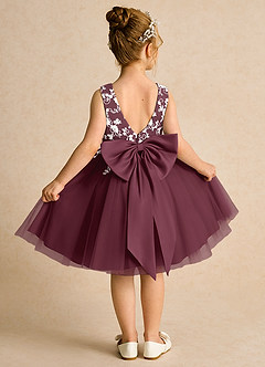 Azazie Butterfly Flower Girl Dresses Cabernet A-Line Lace Dress image1