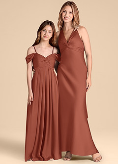 Azazie Kaitlynn Junior Abito A-Line in Raso Elasticizzato a Spalla Scoperta Auburn image3