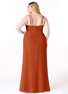 Azazie Leo Robes de demoiselle d'honneur Robe Sirène en Mousseline de soie Col V plissé Orange Brûlée image8