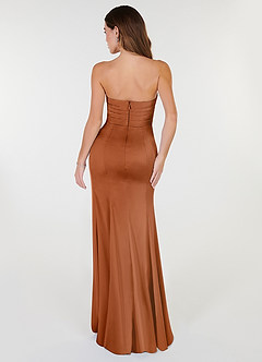 Azazie Yola Bridesmaid Dresses Copper Sheath V-Neck Pleated Stretch Satin Convertible Dress image3