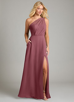 Azazie Phaedra Bridesmaid Dresses Desert Rose A-Line One Shoulder Chiffon Dress image1