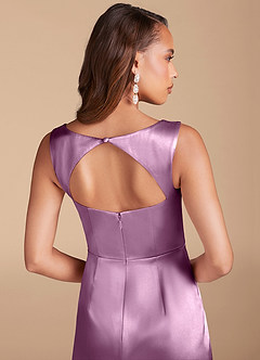 Azazie Flori Vestidos de damas de honor Vestido de Glicinia de Satén Metálico de Corte Recto con Corte Lateral image6