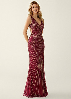 Hazelen Burgundy Sequin Embroidery Beading Tulle Off-the-Shoulder Prom Dress image1