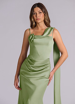 Azazie Inara Suknie dla druhen Syrena Pofałdowany Satyna elastyczna Do ziemi Sukienka image7