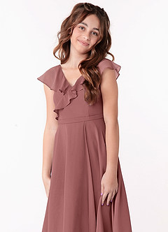 Azazie Posie Junior Desert Rose A-Line Ruched Chiffon Dress image6