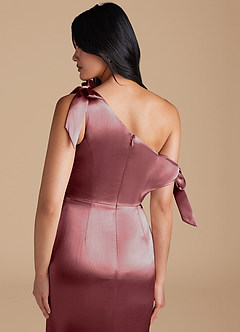Azazie Xyla Bridesmaid Dresses Vintage Mauve Sheath Off the Shoulder Metallic Satin Convertible Dress image4