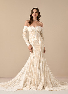 Azazie Katherine Vestidos de novia Vestido de Blanco Diamante Champán de Tul de Corte Sirena con Vestidos sin tirantes image7