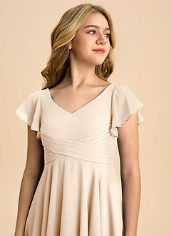 Azazie Caria Junior Jurk van Chiffon met A-Lijn Geplooid Wit Albast image4