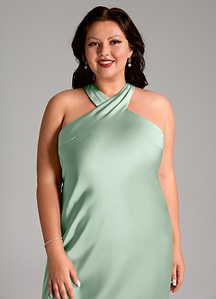 Azazie Doretta Bridesmaid Dresses Agave Mermaid Pleated Stretch Satin Dress image11
